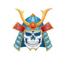 skeletal robotic samurai helmet vector