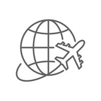 Plane planet line icon. It contains symbols to aircraft, airplane, globe, travel concept. Editable Stroke vector