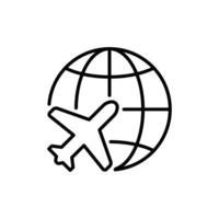Plane and globe. Plane flying around world globe icon vector