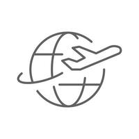 Globe plane icon. Simple outline style. Travel around the world, airplane, world map, globe, round, circle, transportation concept. Thin line symbol. Isolated. Editable stroke. vector