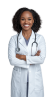 Confident female doctor smiling with stethoscope on transparent background png