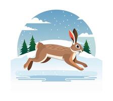 Hare Bounding Through a Snowy Meadow vector