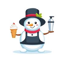 Snowman Bartender with a Shaker and Snow Cone vector