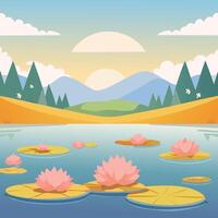 Ethereal Lake with Floating Lilies vector