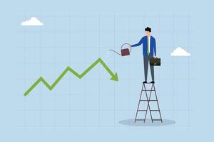 Growing investment from loss, businessman investor nurturing decline graph and chart to enhance its growth. vector