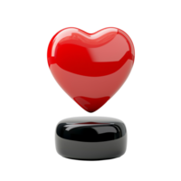 Red glossy heart shape floating above black oval base on transparent background png