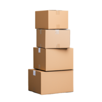 Stacked cardboard boxes in various sizes on transparent background png