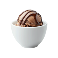 Chocolate ice cream scoop with chocolate drizzle on transparent background png