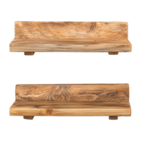 Wooden shelf display with natural grain and rustic finish on transparent background png