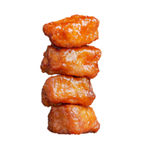 Stack of crispy chicken nuggets glazed in sauce on transparent background png