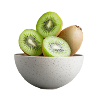 Fresh sliced kiwi fruit in a bowl on transparent background png
