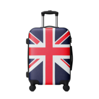 Union Jack suitcase design with wheels and handle on transparent background png