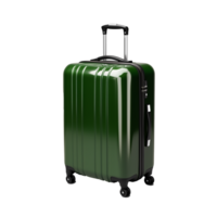 Green hard-shell suitcase with wheels and retractable handle on transparent background png