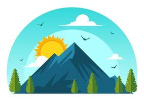 International Mountain Day with Mountain Ranges, Trees, and Valleys in Flat Background vector
