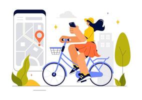 Smart Bicycle Concept with Navigation Tools and Tracking Features in Flat Design vector