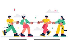 Flat Design Tug of War Illustration of Opposing Groups in a Game vector