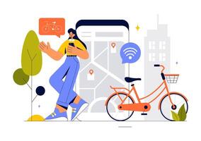 Bike Navigation App Illustration Featuring a Map and Location Tracking in Flat Style vector