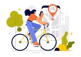 Bicycle Navigation App Concept with Map and Location Pin in a Flat Style Illustration vector