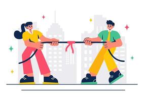 Flat Style Tug of War Illustration Depicting a Rope-Pulling Challenge vector