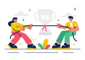 Rope-Pulling Competition Illustration Featuring Characters in a Flat Style vector