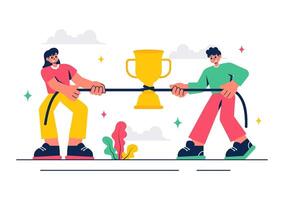 Illustration of a Tug of War Game Featuring Opposing Teams in a Cartoon Background vector