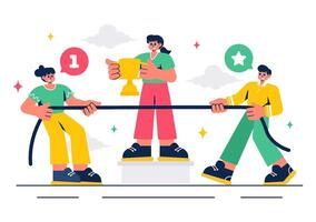 Office Tug of War Illustration Depicting a Business Challenge in a Flat Background vector