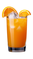 Refreshing orange juice with ice and orange slices on transparent background png