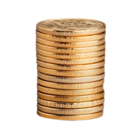 Stack of shiny gold coins arranged vertically on transparent background png
