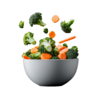 Fresh broccoli and carrot salad in white bowl on transparent background png