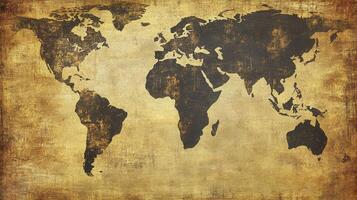 Detailed vintage world map showcasing continents and countries with rich textures, perfect for educational or decorative purposes photo