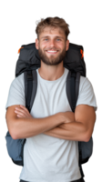 Smiling backpacker with arms crossed on transparent background png