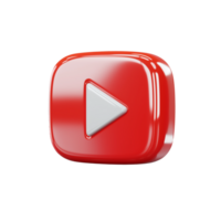 Red play button icon with glossy finish on transparent background png