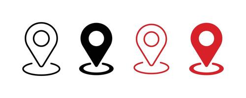 Location pin with circle, linear style icon. Red map pin location icon line set vector