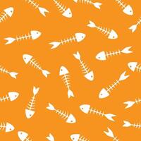 fish bones seamless pattern on orange background vector