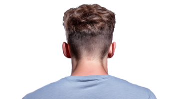 Back view of man with short haircut on transparent background png