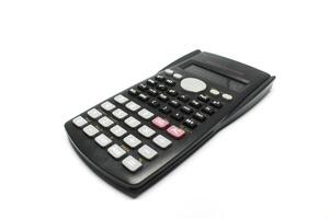 Close up of a scientific calculator with many buttons inside. photo