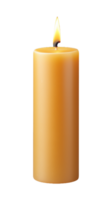 Lit yellow candle with bright flame on transparent background png