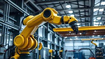 Robots working on an assembly line in a factory photo