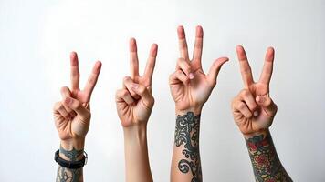 Four Hands Showing Numbers Two, Three, Four, and Three, A Colorf photo