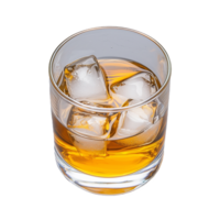 Glass of whiskey with ice cubes on transparent background png