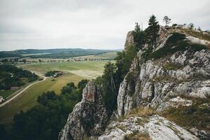a view of a valley from the top of a mountain photo