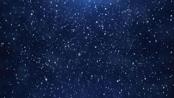Flying snow on a blue background. 4K motion graphics. snowfall overlay, background - winter, effect of slowly falling snow. Abstract particle background. animation winter weather. video