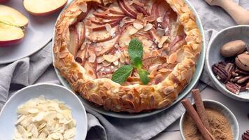 Delicious apple galette appearing on table multiple times video