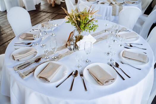 Table cloth on the table photo