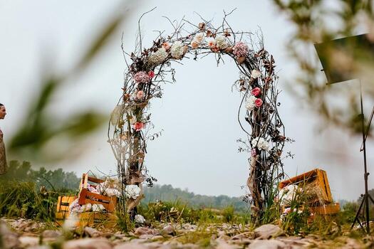 wedding arch, wedding gate, exit registration photo
