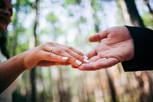 Close-up of a woman and a man holding out their hands, two people holding hands. The symbol is a sign of sincere feelings, a loved one. the concept of true friendship, outdoors photo