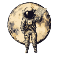 Astronaut reading a newspaper on the moon surface png