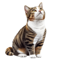 Cute striped cat sitting and looking up curiously png