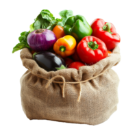 Veggies in burlap sack, ready to cook png
