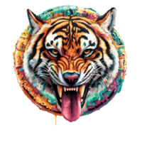 Fierce tiger head with colorful background design png